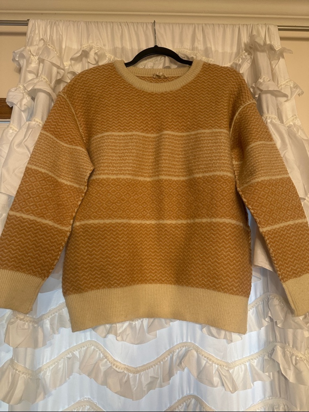 Hem & Thread Mustard and Cream Textured Striped Sweater